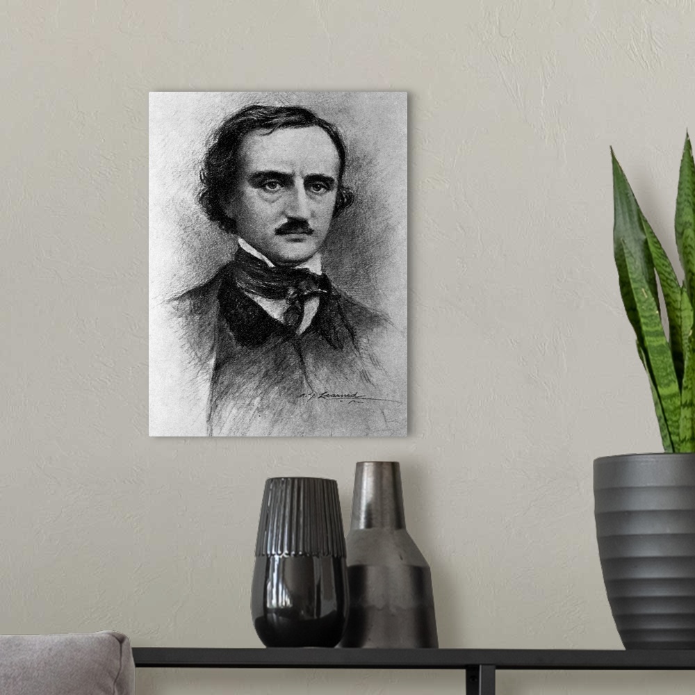 A modern room featuring This illustration was published in the book Edgar Allen Poe - The Man by Mary E. Phillips