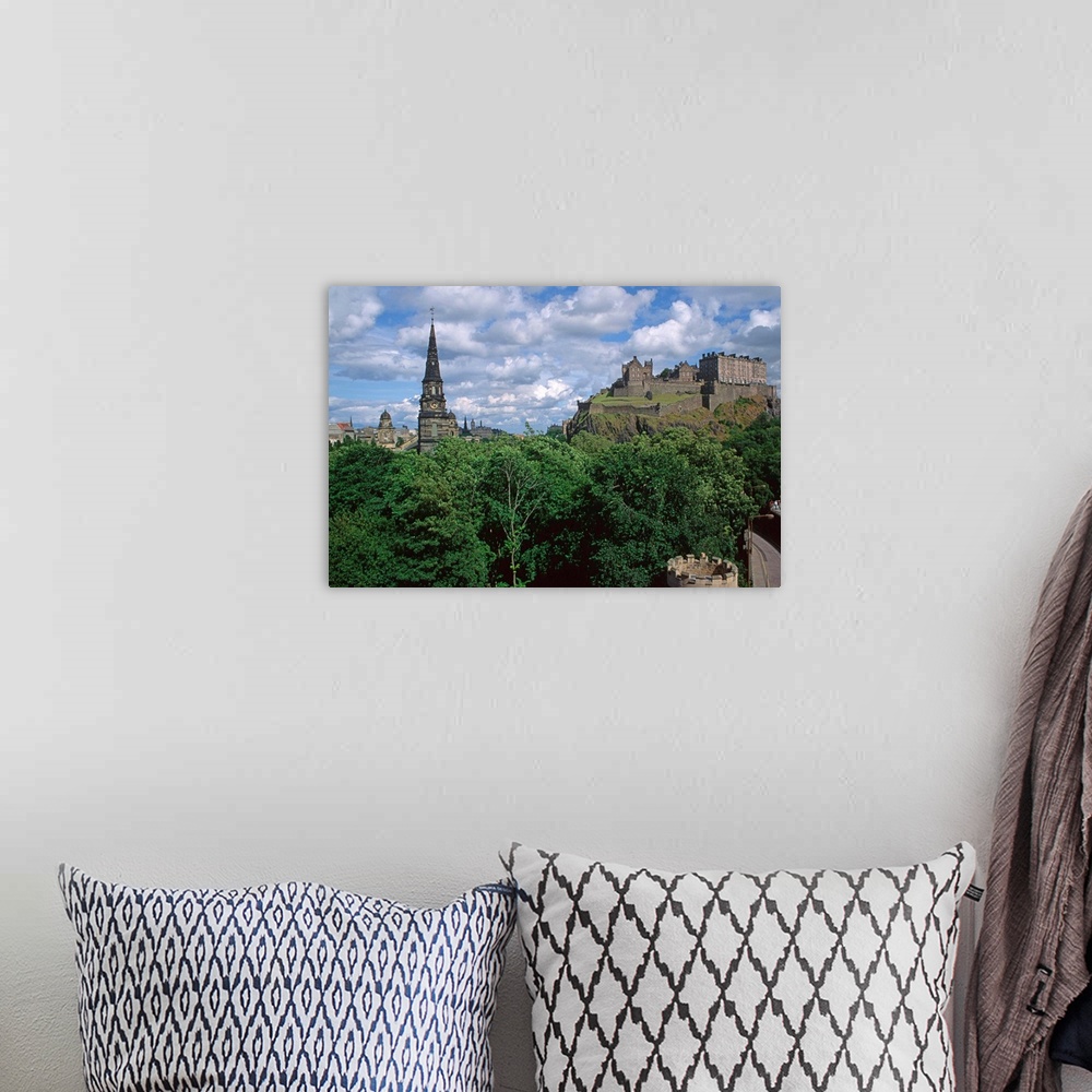 A bohemian room featuring Edinburgh Castle at the top of the city's Royal Mile.