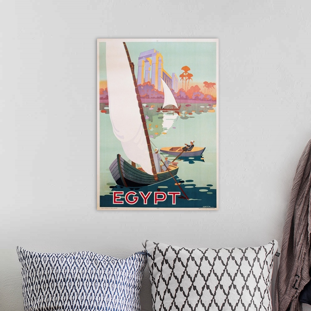 A bohemian room featuring Egypt Vintage Travel Poster