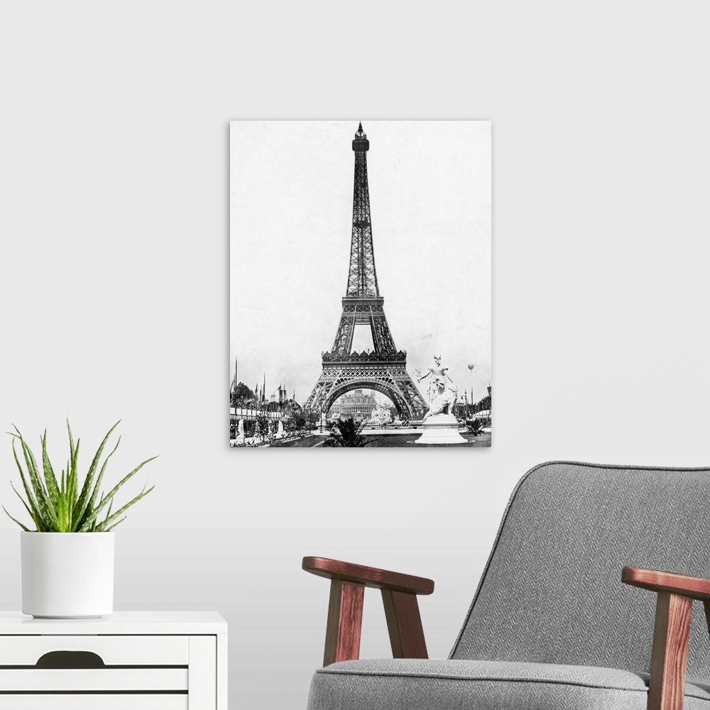 A modern room featuring Eiffel Tower from exhibition grounds.