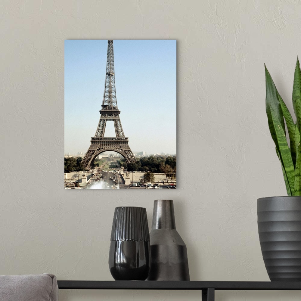 A modern room featuring Eiffel Tower in the daytime