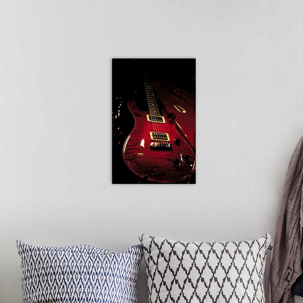 A bohemian room featuring electric guitar
