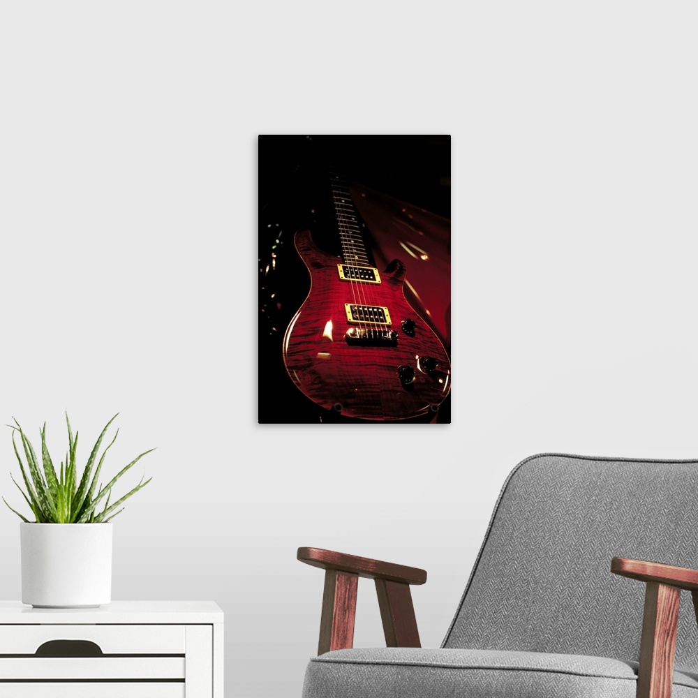 A modern room featuring electric guitar