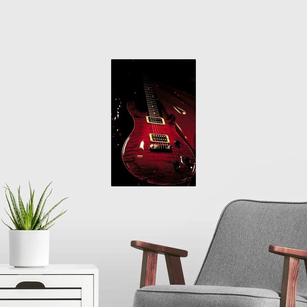 A modern room featuring electric guitar