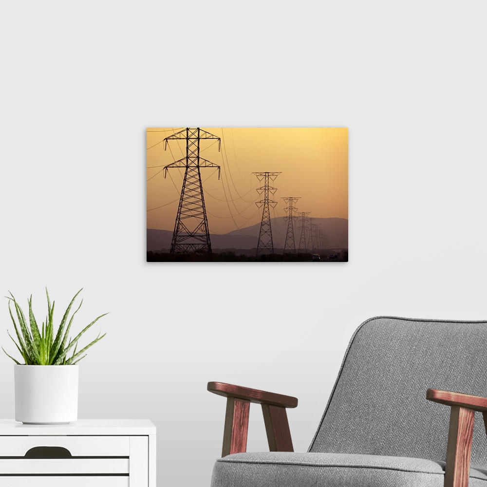 A modern room featuring Electricity pylons