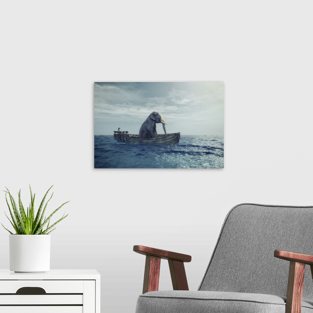 A modern room featuring Elephant In A Boat At Sea