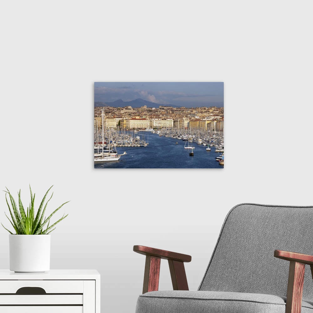 A modern room featuring Elevated view of the old Port (Vieux Port) of Marseille