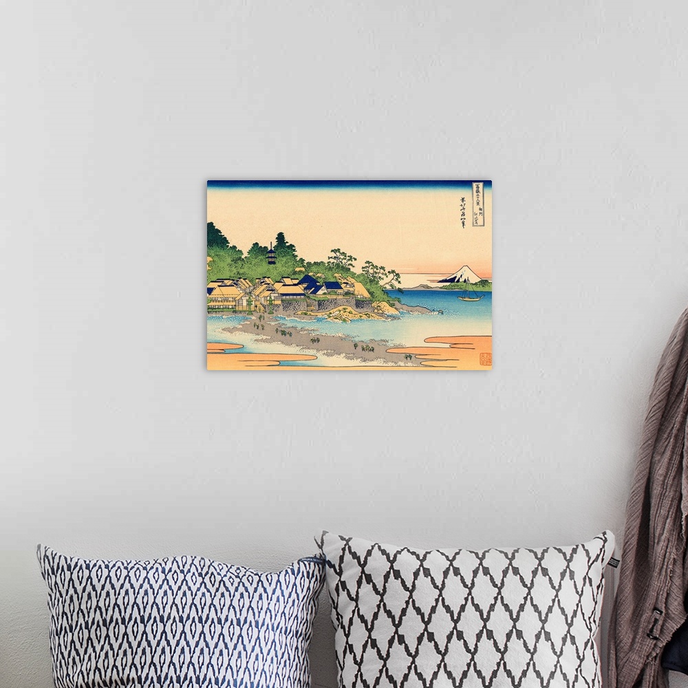 A bohemian room featuring A print from the series Thirty-Six Views of Mount Fuji.