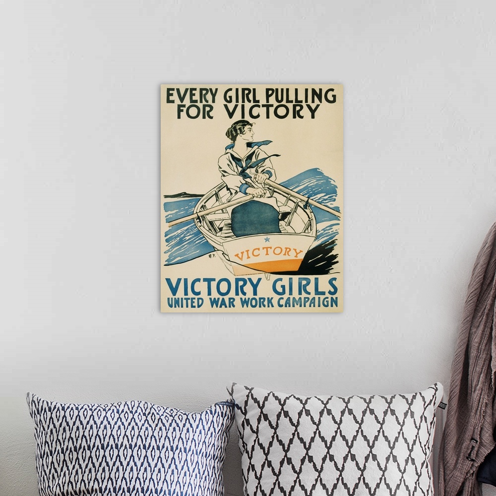 A bohemian room featuring Every Girl Pulling For Victory Poster By Edward Penfield