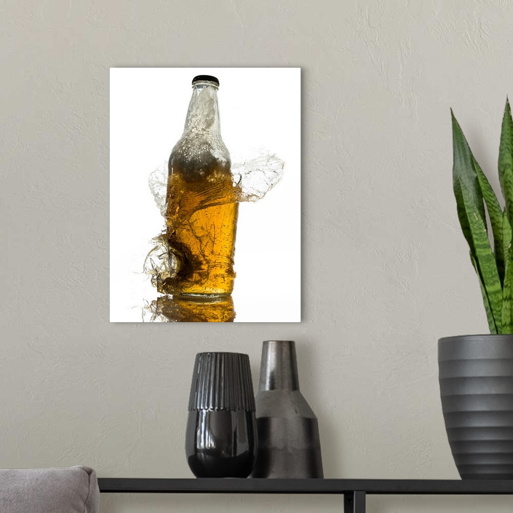 A modern room featuring Exploding beer bottle