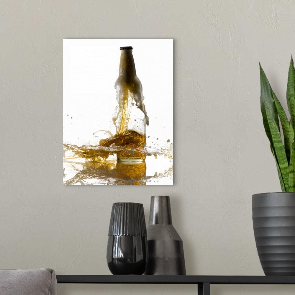 A modern room featuring Exploding beer bottle