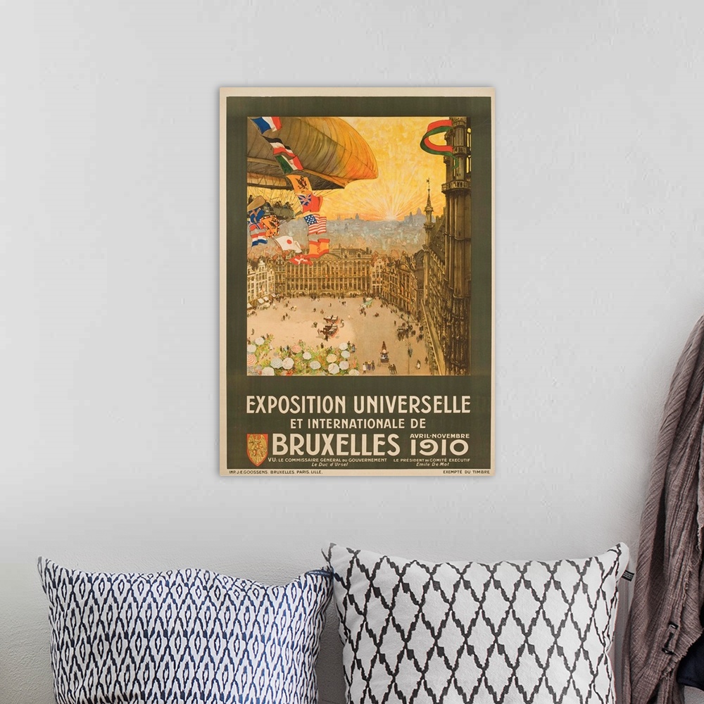 A bohemian room featuring Exposition Universelle Et Internationale De Bruxelles Poster By Henri Cassiers