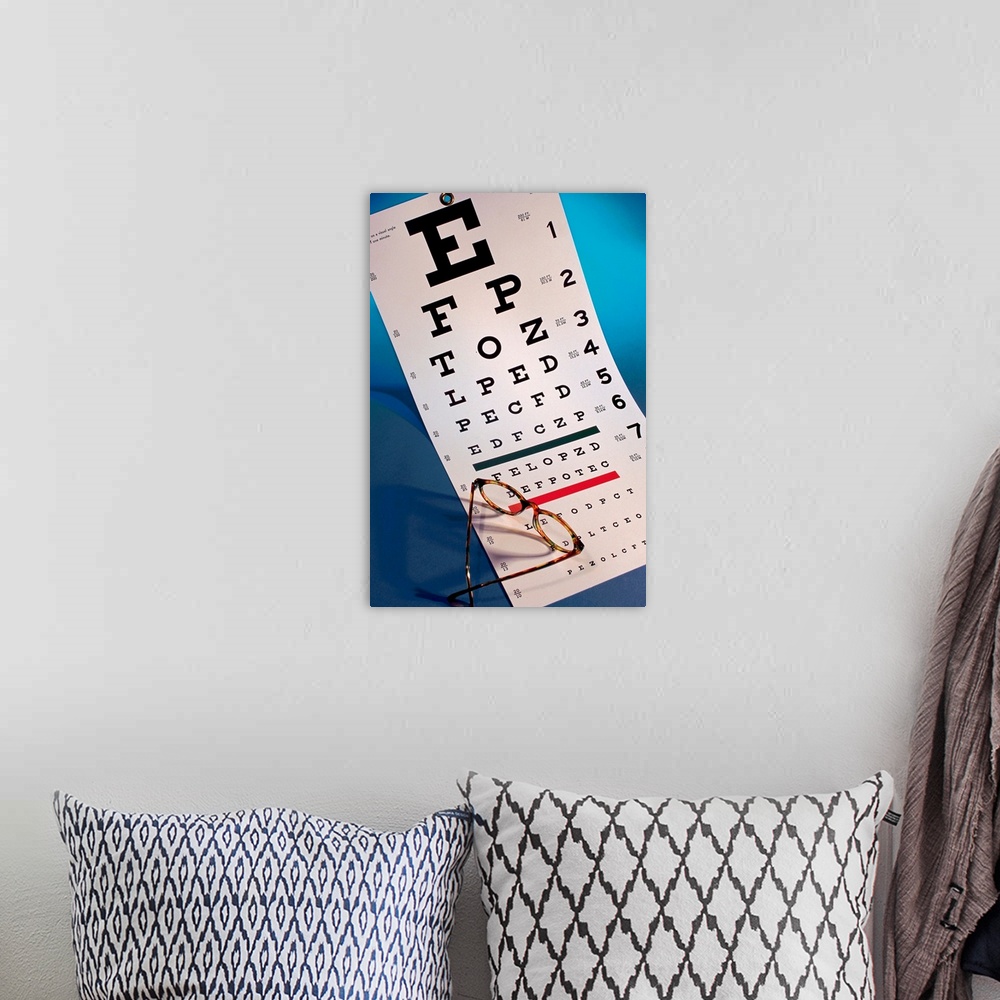 A bohemian room featuring Eye chart with eyeglasses