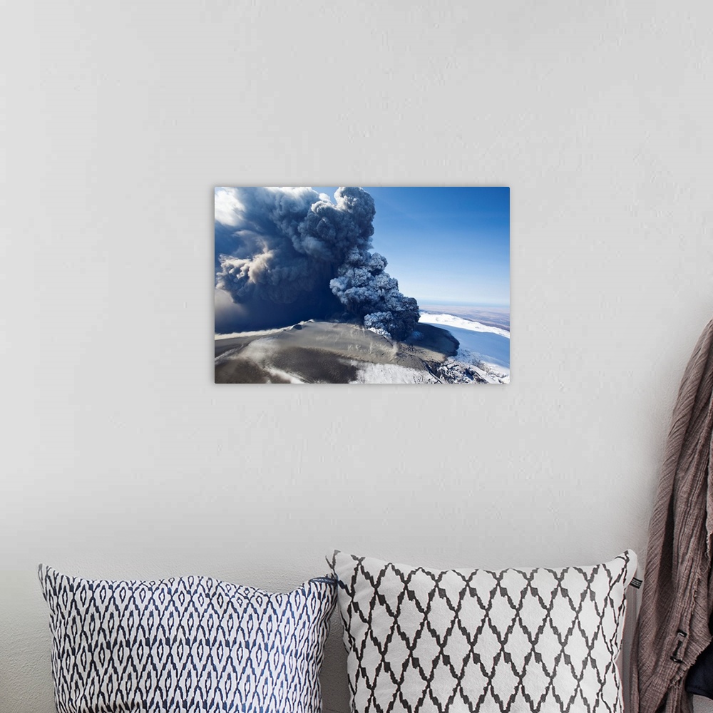 A bohemian room featuring Massive ash plume erupting through 200 meter thick glacial ice sheet at the summit of Eyjafjallaj...