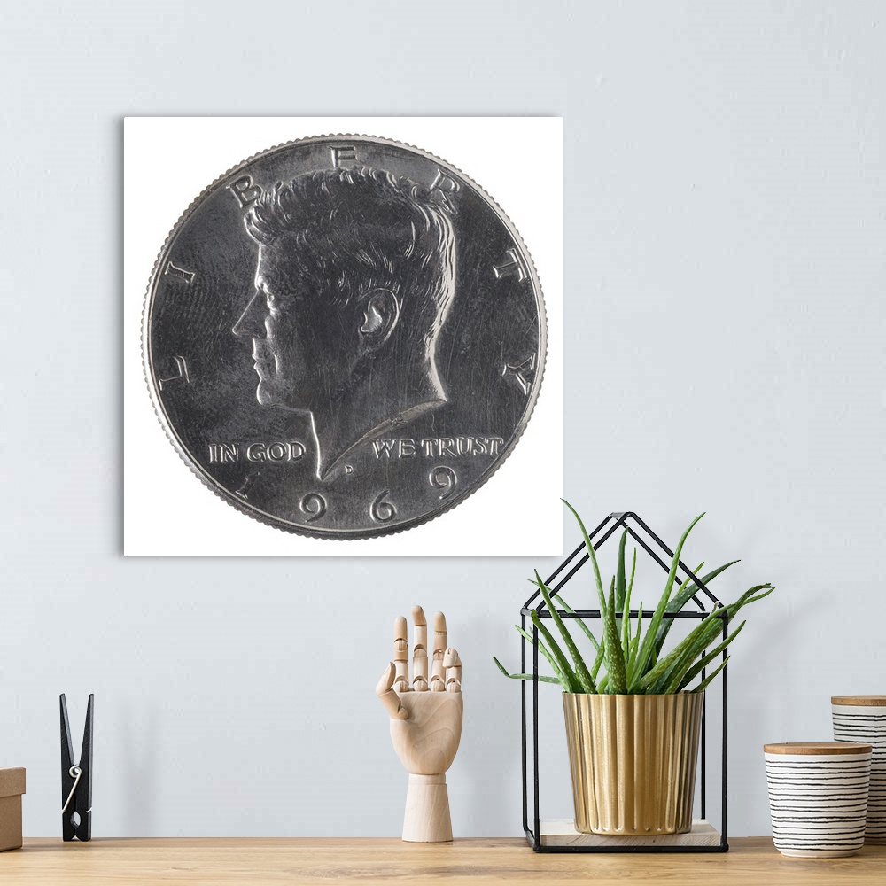 A bohemian room featuring Fifty cent coin featuring John F. Kennedy