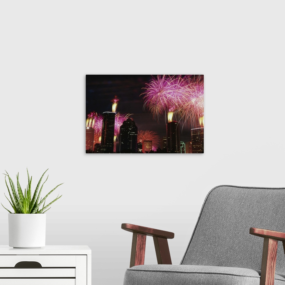 A modern room featuring Fireworks Over Houston