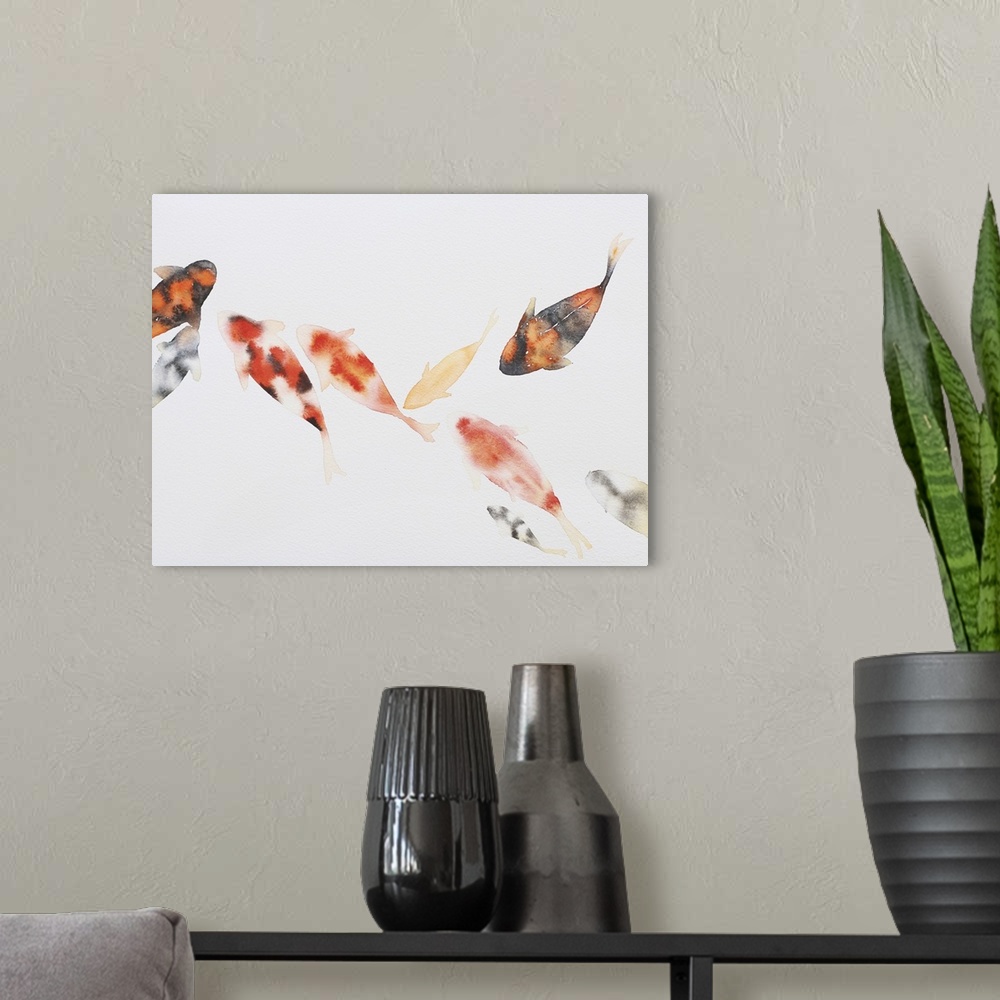 A modern room featuring Originally a watercolor painting on white paper of fish.