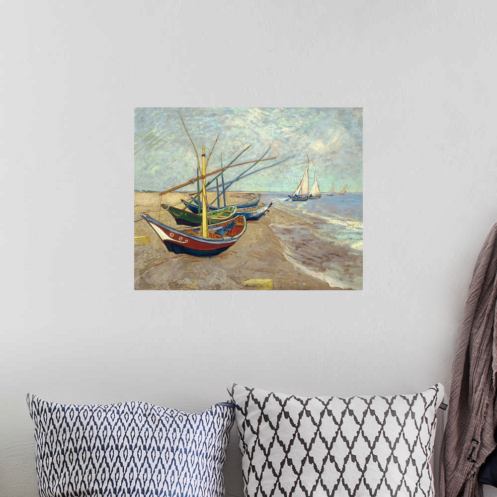 A bohemian room featuring Vincent van Gogh (Dutch, 1853-1890), Fishing Boats on the Beach at Les Saintes-Maries-de-la-Mer, ...