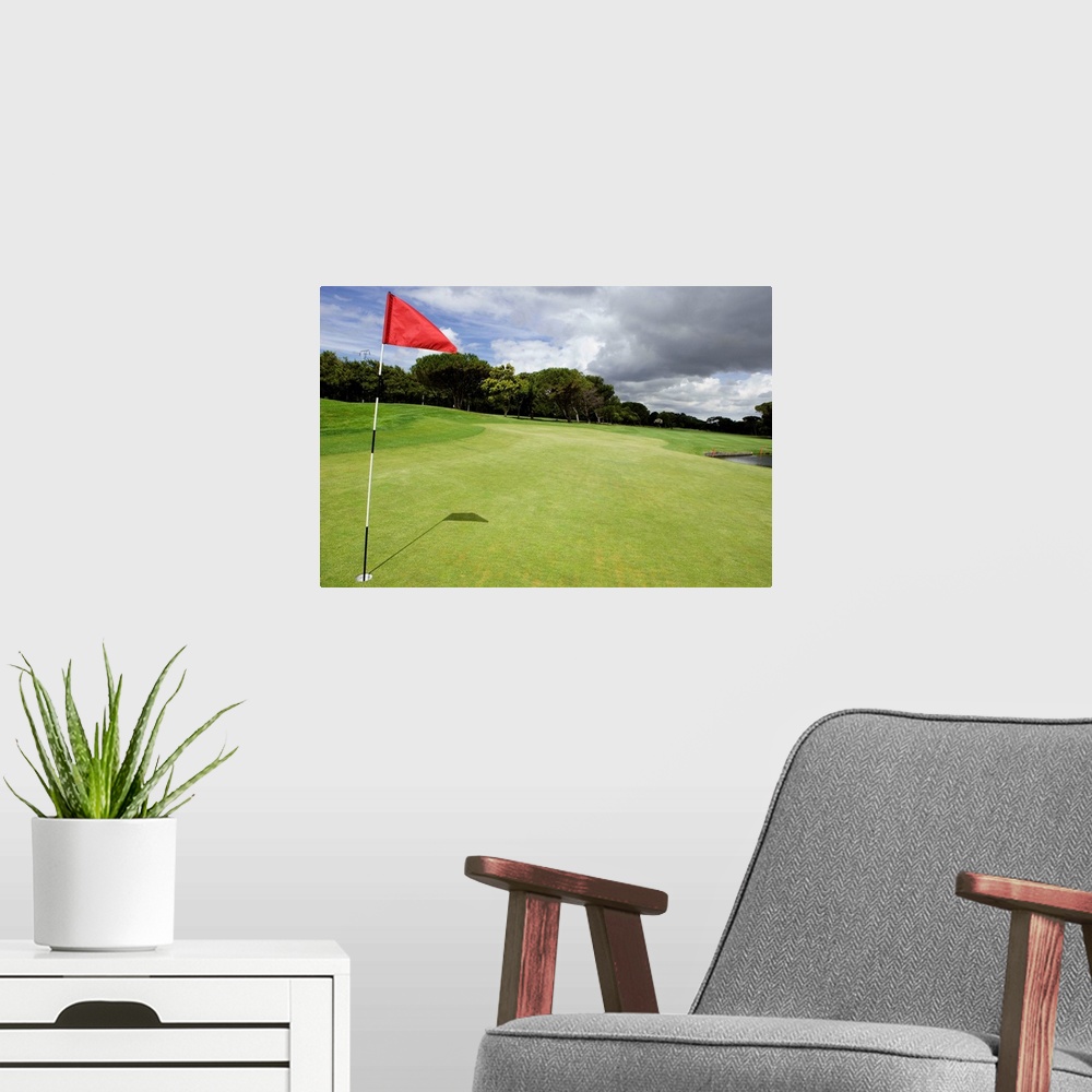 A modern room featuring Flag on golf course