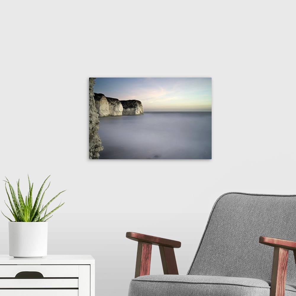 A modern room featuring Flamborough cliffs at sunrise on east coast of Yorkshire.