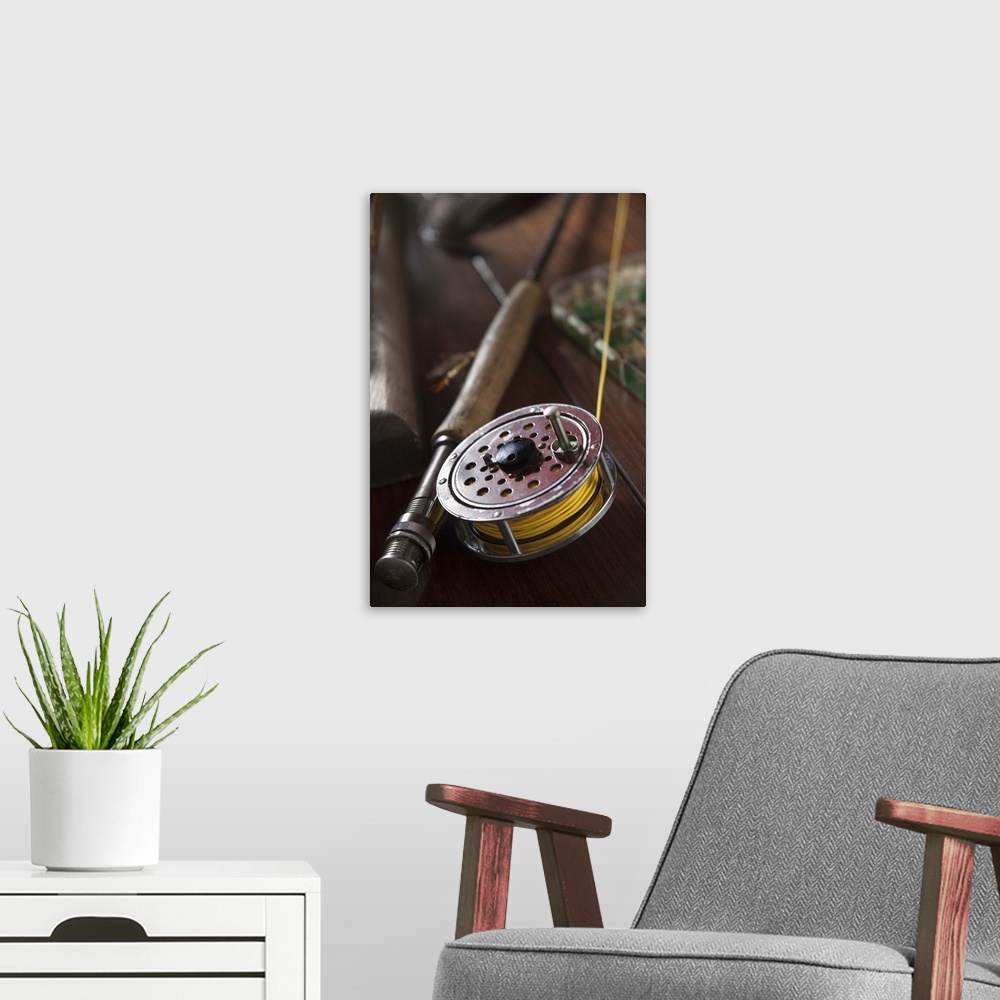 A modern room featuring Fly fishing reel