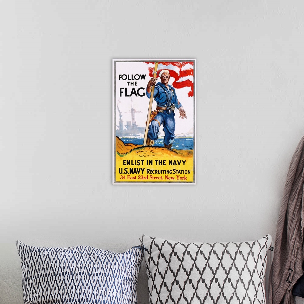 A bohemian room featuring Follow The Flag Recruitment Poster By James Daugherty