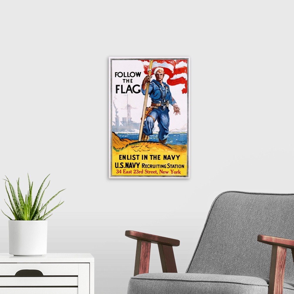 A modern room featuring Follow The Flag Recruitment Poster By James Daugherty