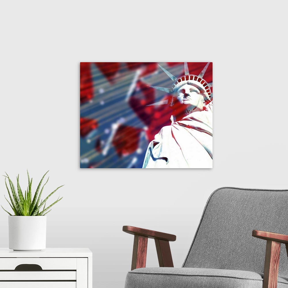 A modern room featuring Freedom and statue of liberty