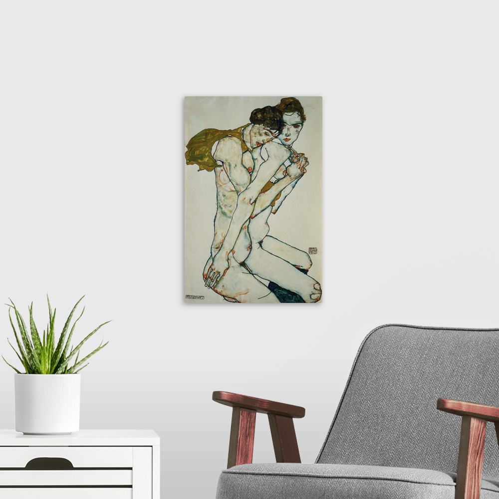 A modern room featuring Friendship By Egon Schiele