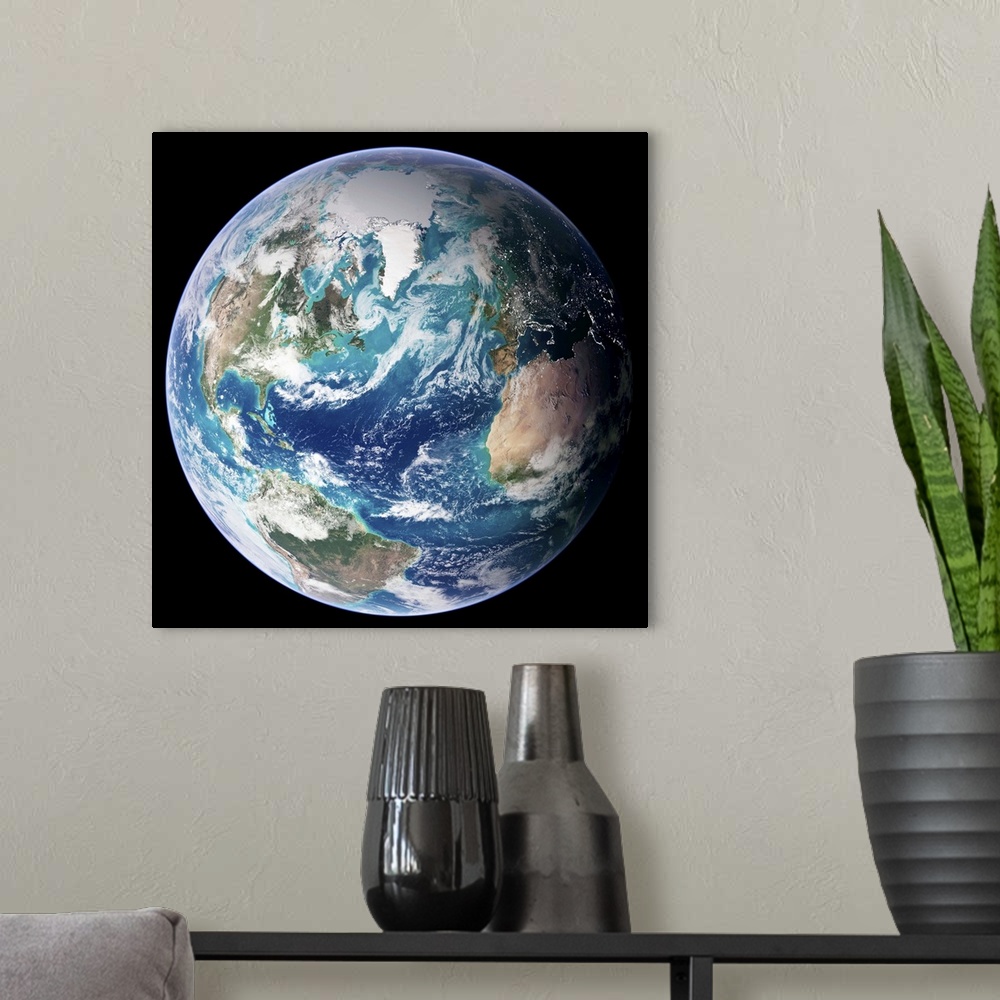 A modern room featuring Full Earth, close-up