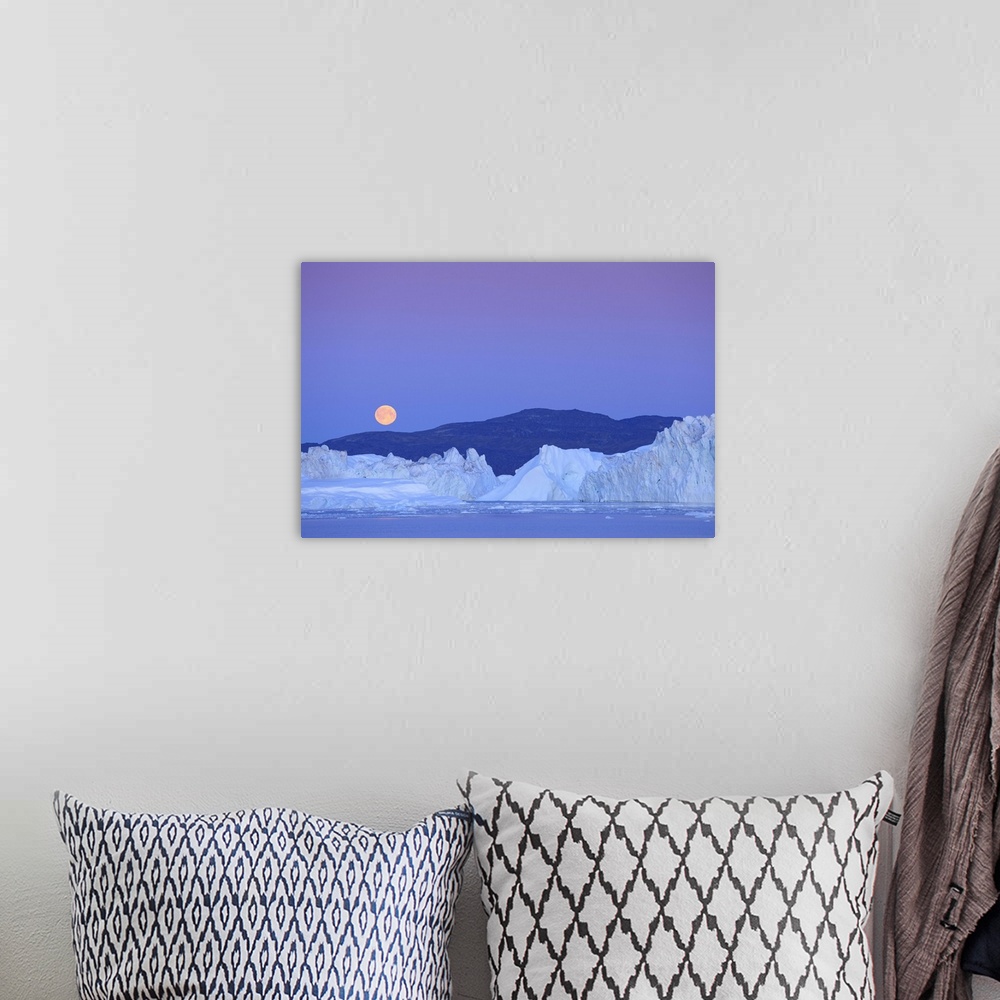 A bohemian room featuring Full moon over iceberg, Ilulissat, Icefjord, Greenland,