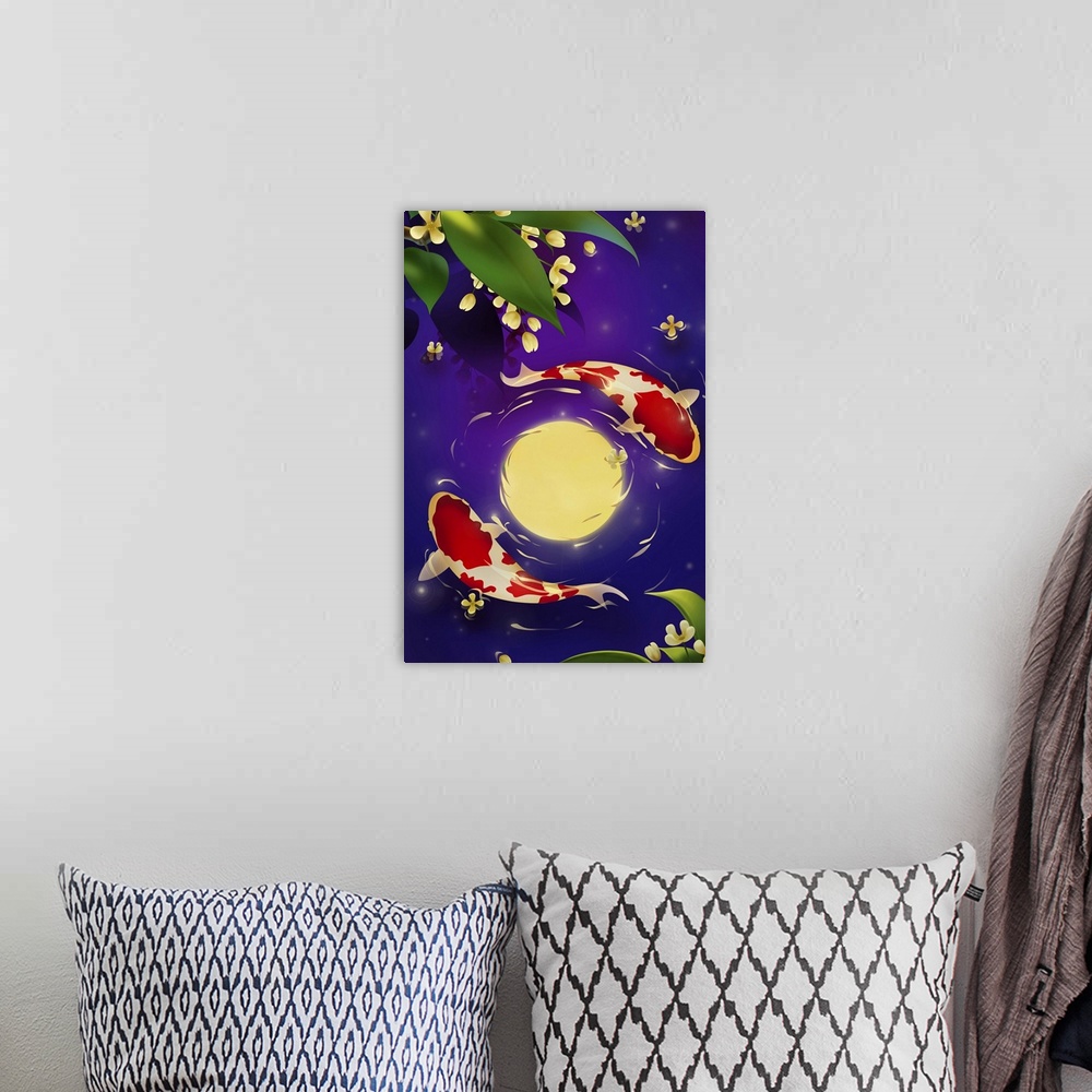 A bohemian room featuring Full moon reflection with koi fish