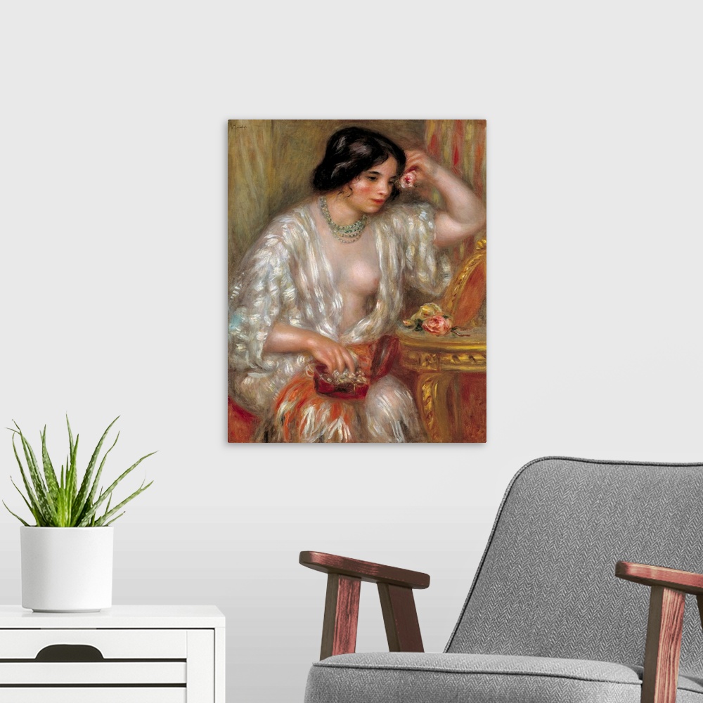 A modern room featuring Gabrielle with Jewelry : Gabrielle Renard Nursemaid of the son of the artist, Painting by Pierre ...