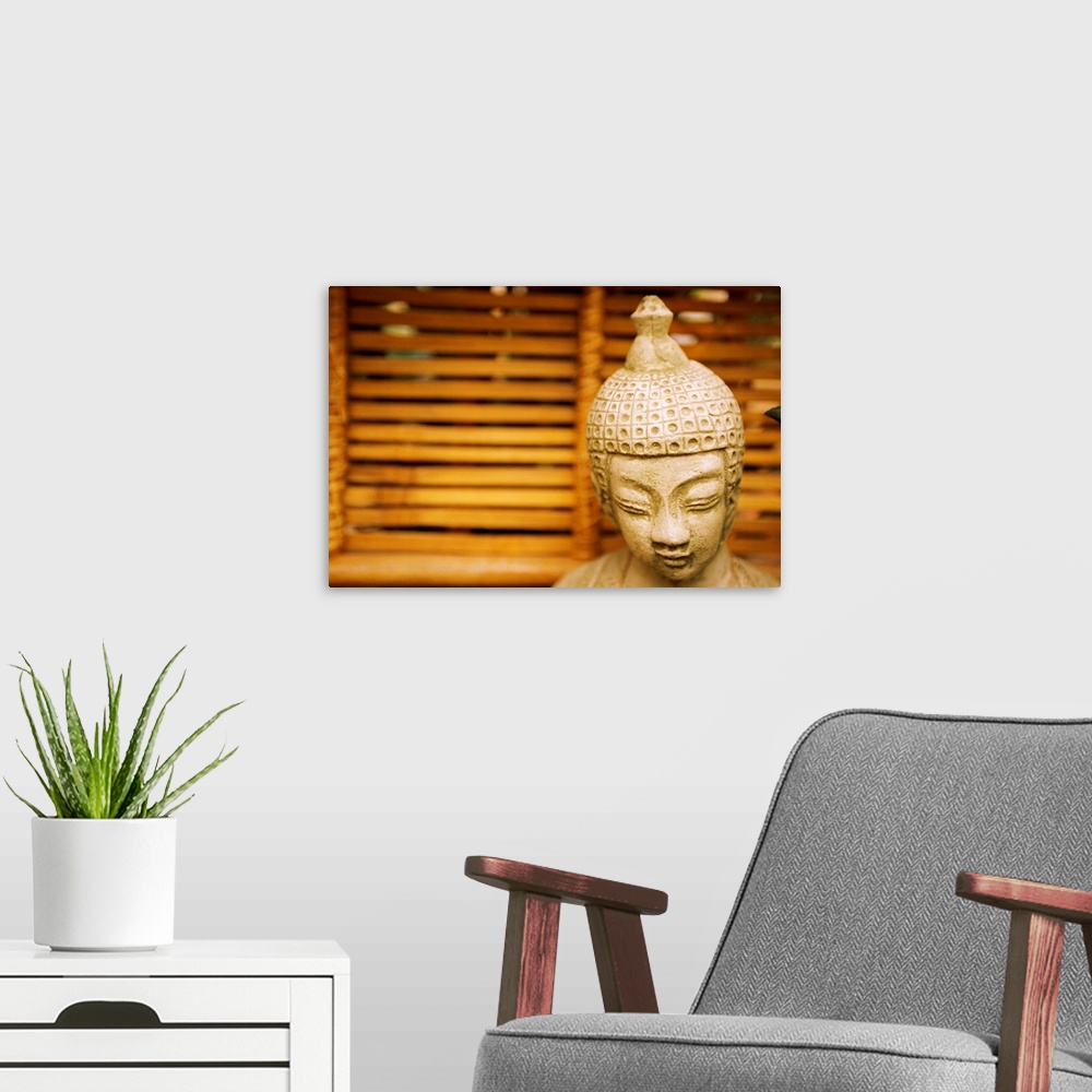 A modern room featuring Garden Buddha Statue
