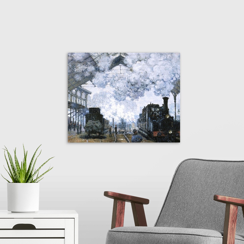 A modern room featuring Gare Saint-Lazare By Claude Monet