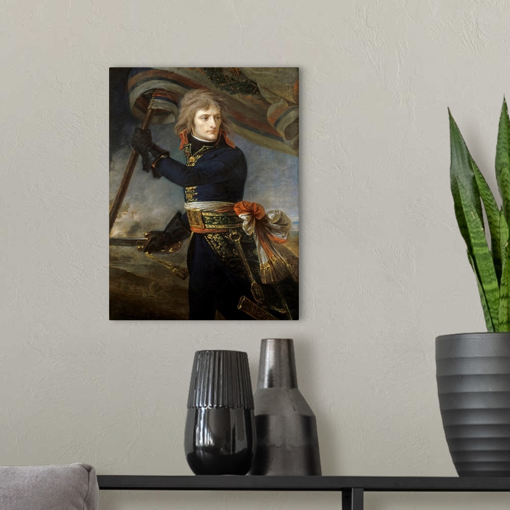 A modern room featuring General Napoleon Bonaparte (1769-1821) on the Bridge at Arcole, 17th November 1796. Painting by A...