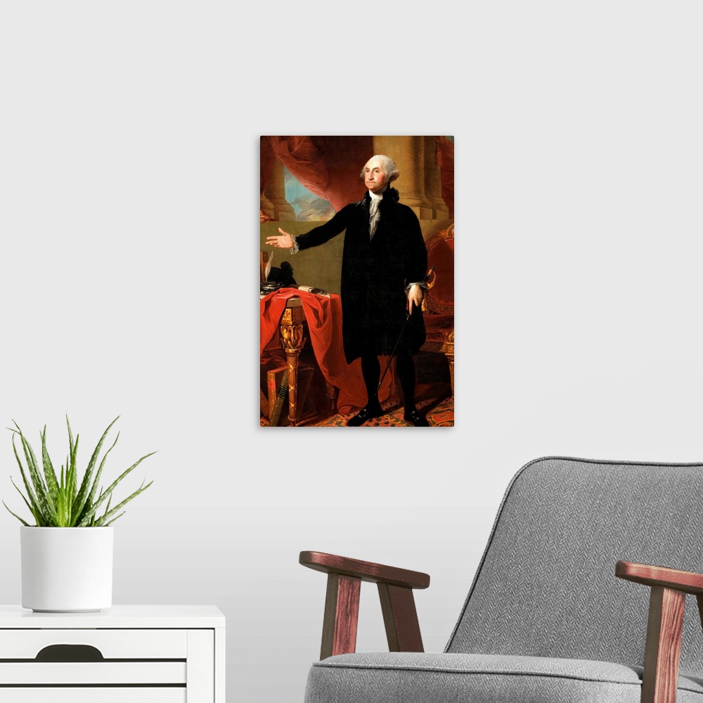 A modern room featuring Gilbert Stuart, George Washington (this is a second version of Stuart's Lansdowne portrait curren...