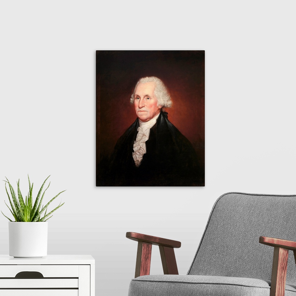 A modern room featuring Rembrandt Peale (American, 1778-1860), George Washington, 1795, oil on canvas, 75.6 x 64.5 cm (29...