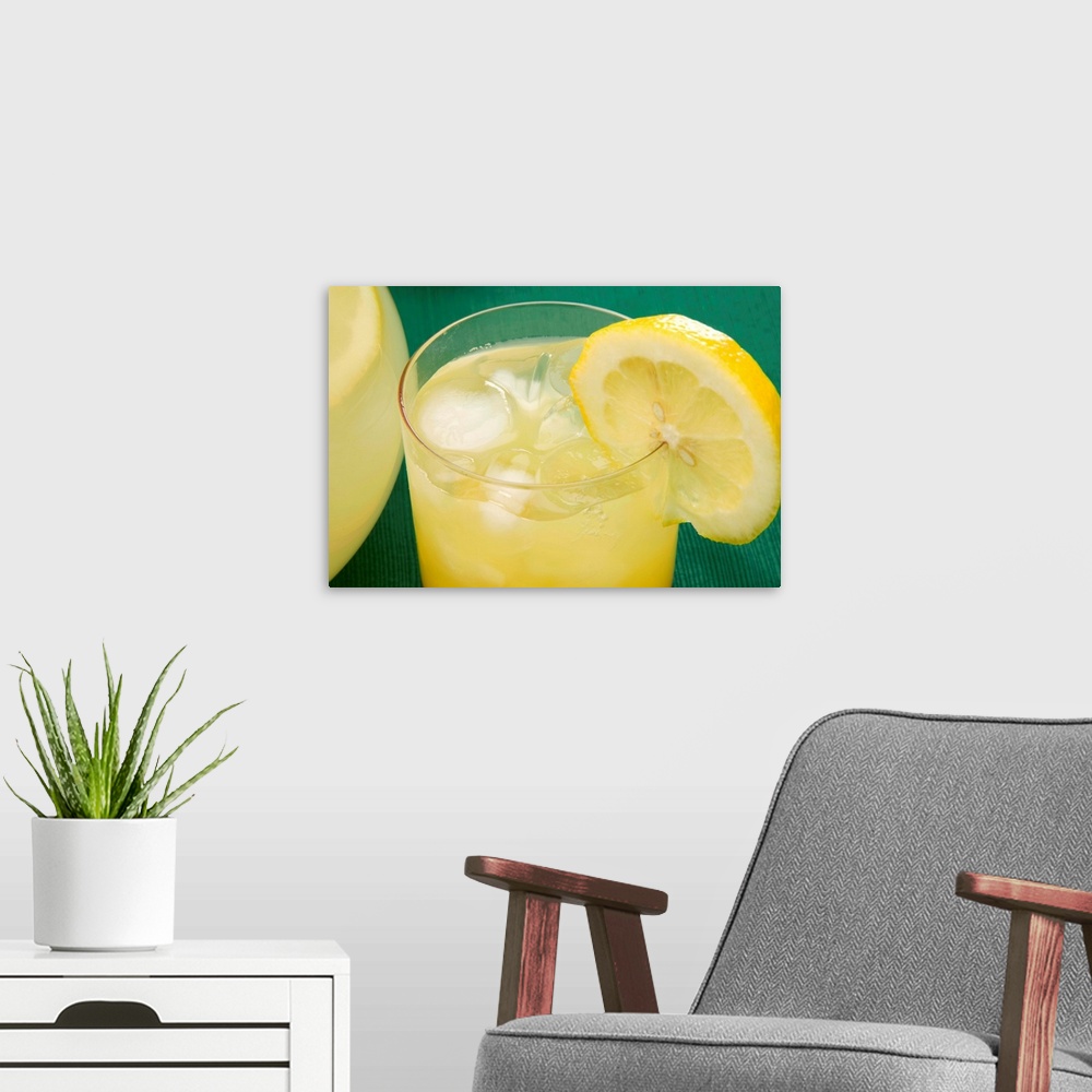 A modern room featuring Glass of lemonade
