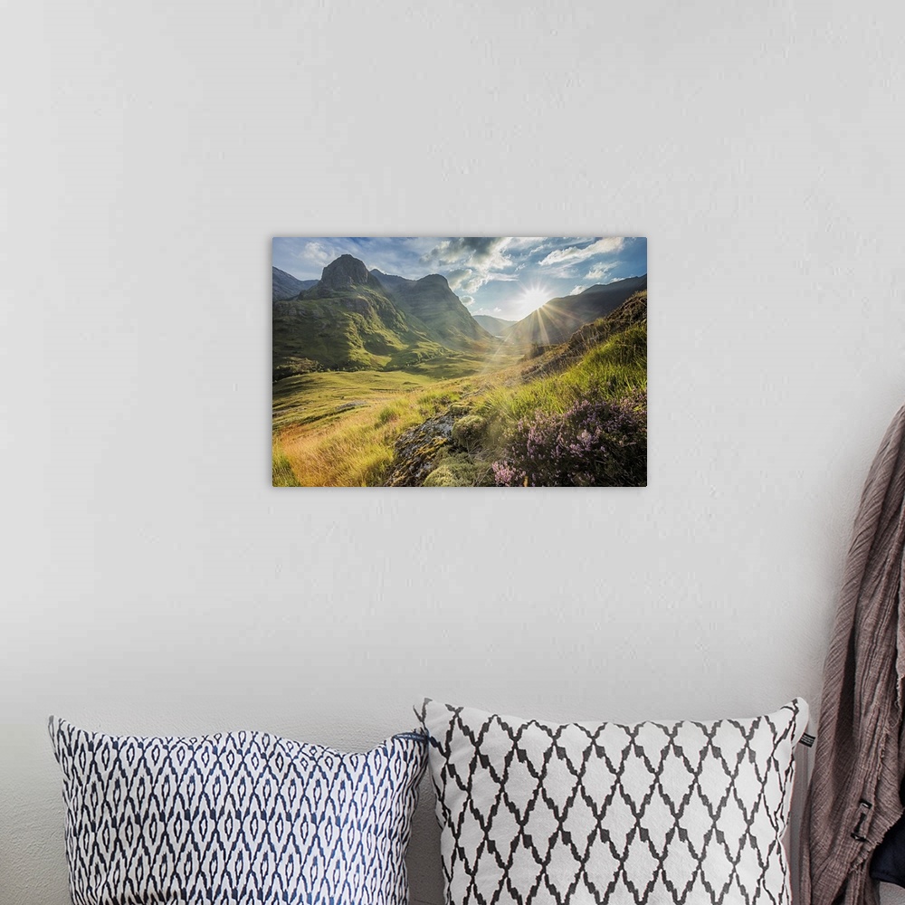 A bohemian room featuring Valley view below the mountains of Glencoe, Lochaber, Highlands, Scotland, UK.