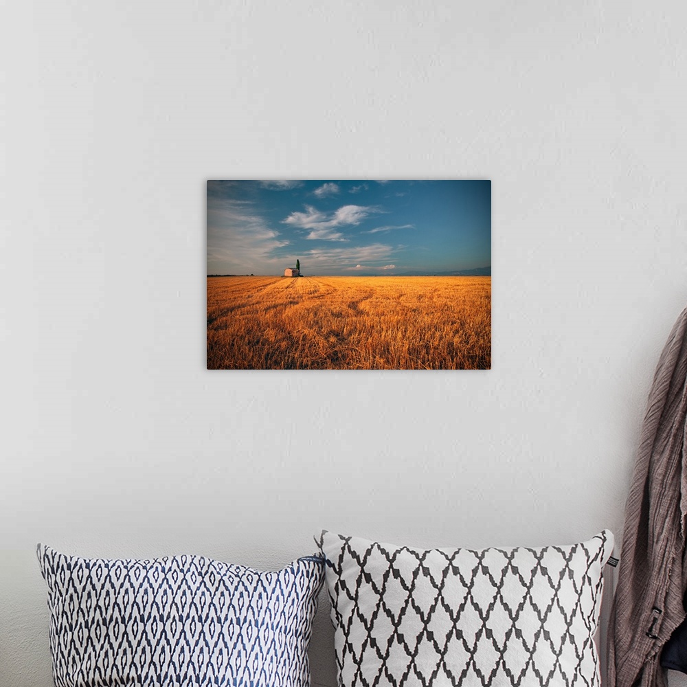 A bohemian room featuring Golden field sky on background.