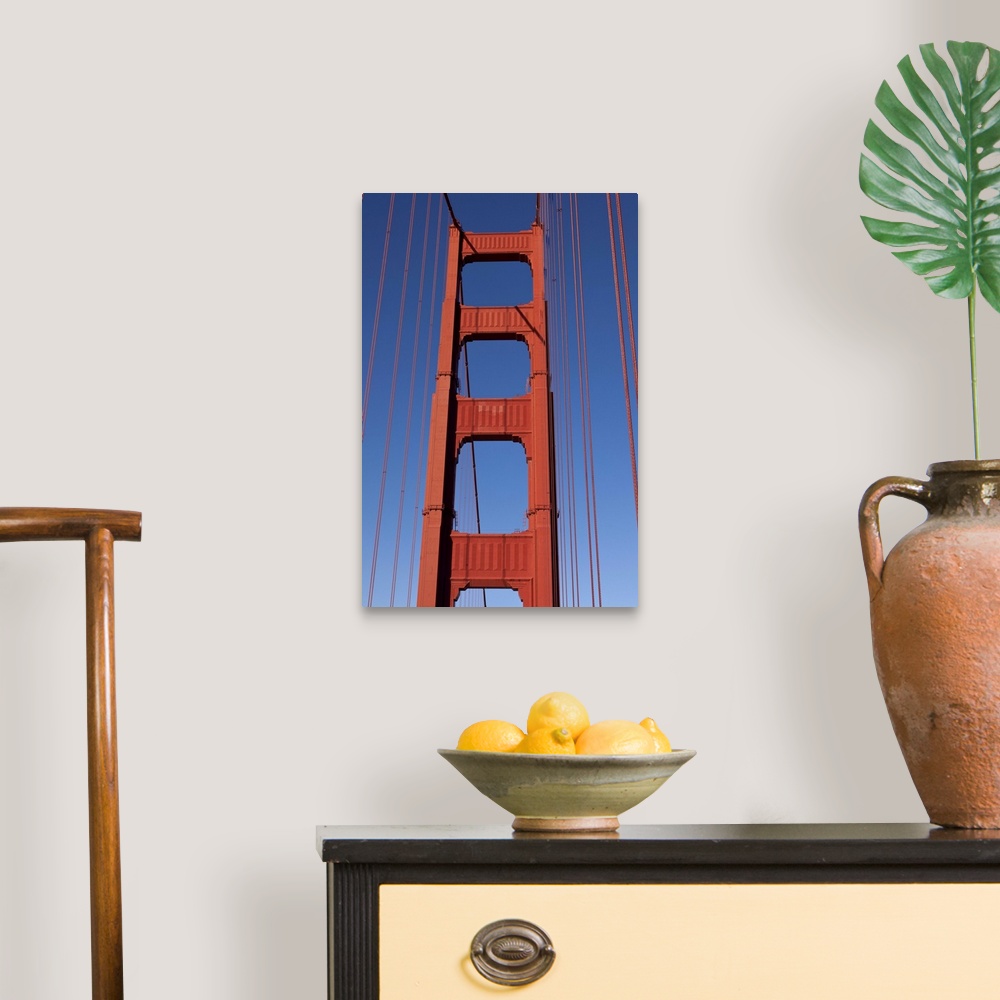 A traditional room featuring Golden Gate Bridge Tower against blue sky