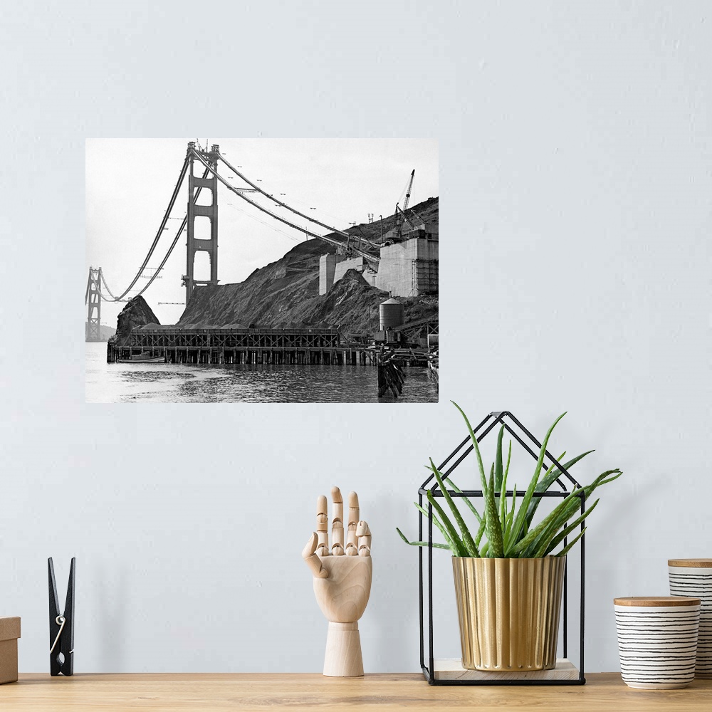 A bohemian room featuring This photo shows the anchorage of the cables supporting the bridge across the golden gate, which ...