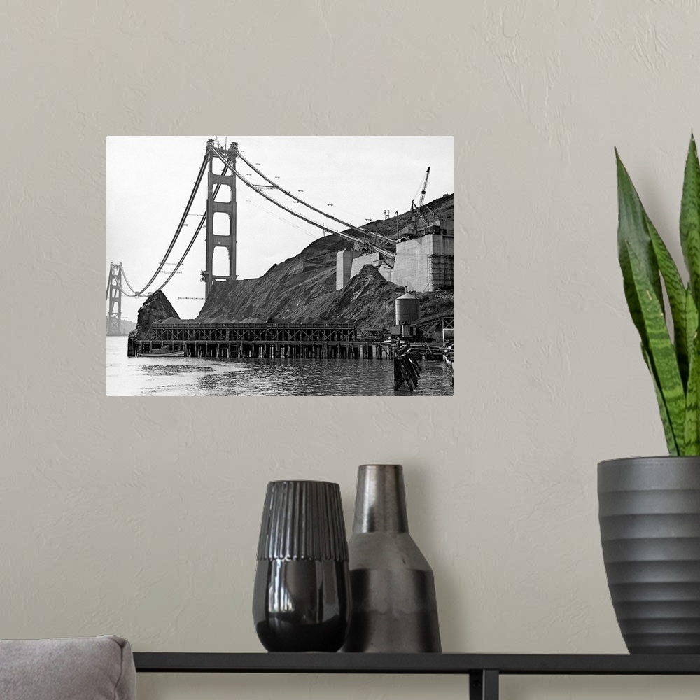 A modern room featuring This photo shows the anchorage of the cables supporting the bridge across the golden gate, which ...
