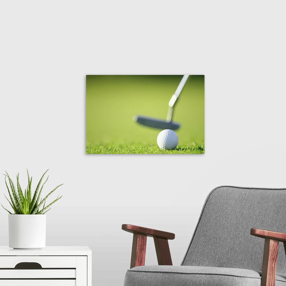 A modern room featuring Golf ball with putter
