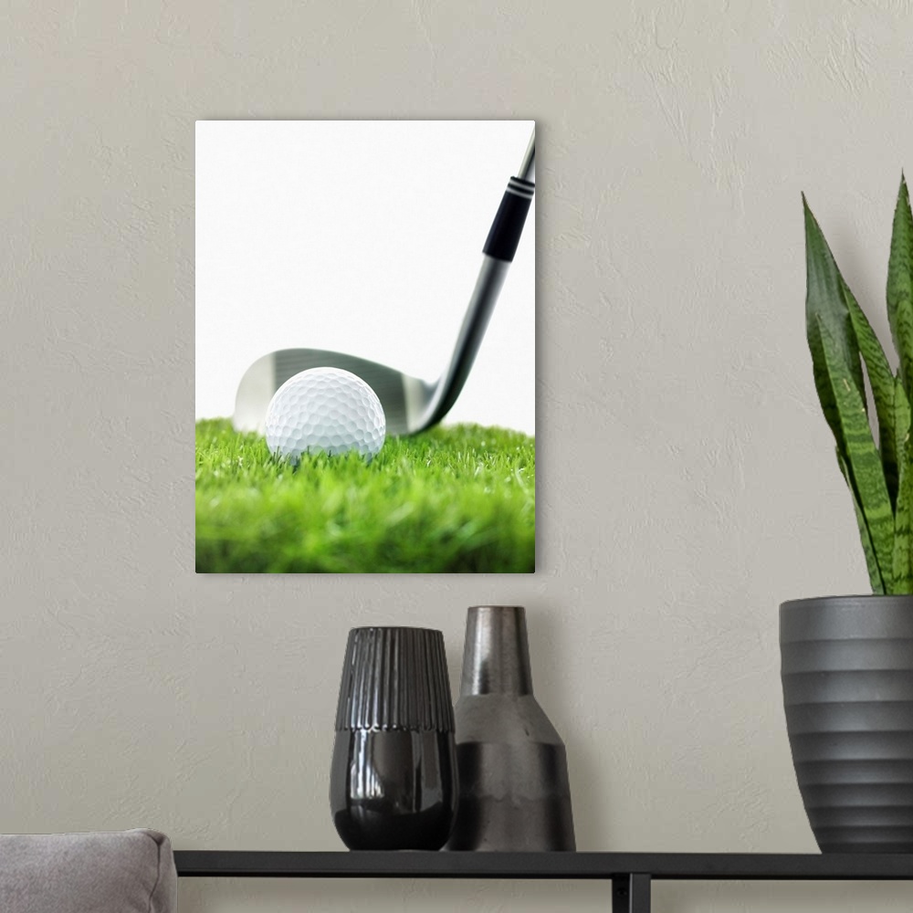 A modern room featuring Golf Club And Golf Ball On Grass
