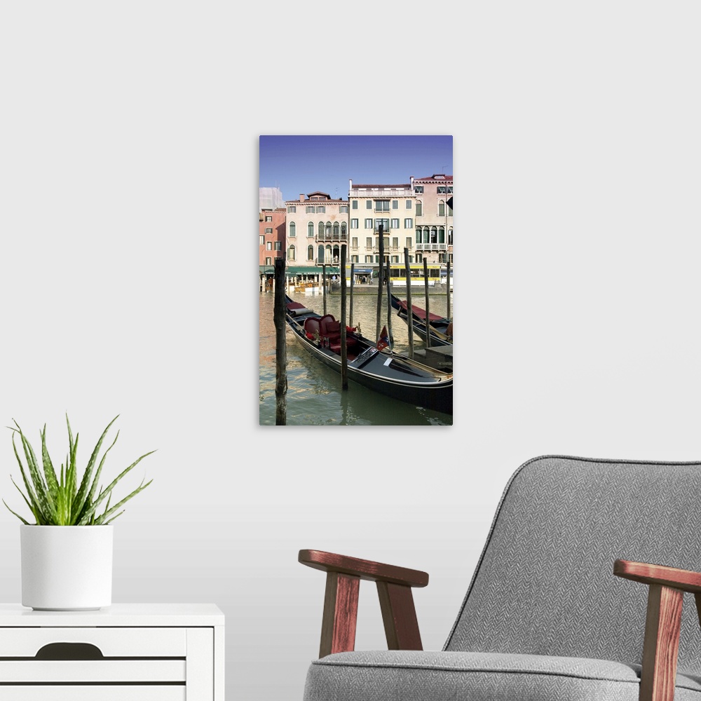 A modern room featuring Venice Italy gondola cannal water construction architecture city veneto europe pole stuck boat sh...