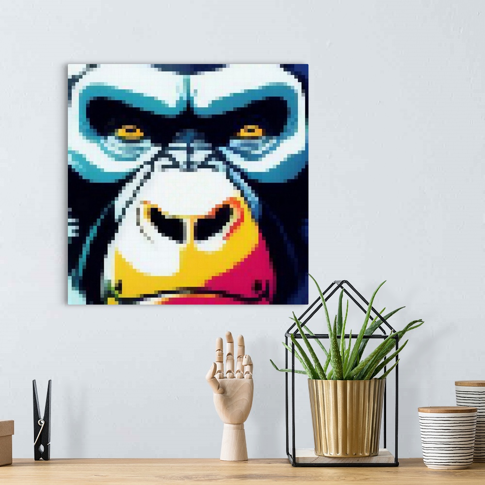 A bohemian room featuring Gorilla Portrait, Pixel Art