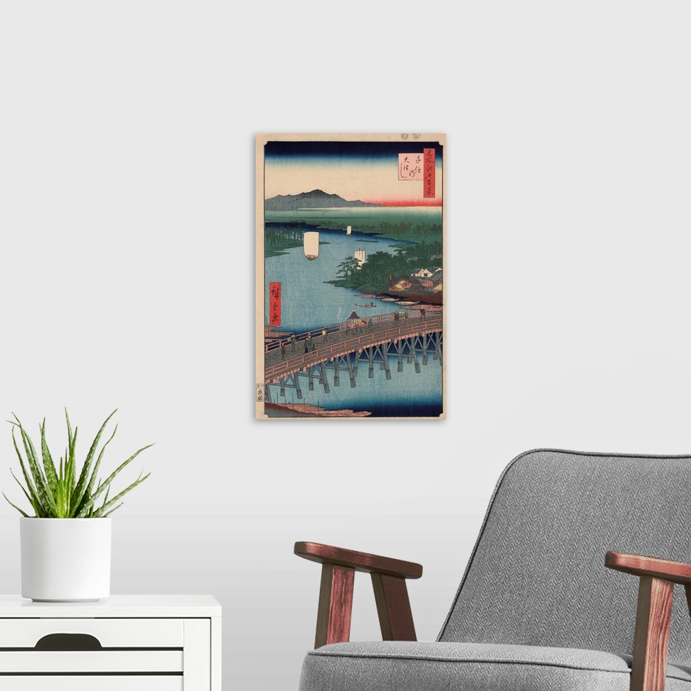 A modern room featuring A print from the series One Hundred Famous Views of Edo by Hiroshige. | Located in: Library of Co...