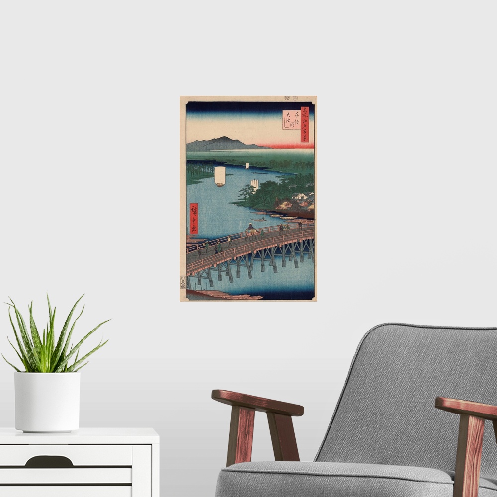 A modern room featuring A print from the series One Hundred Famous Views of Edo by Hiroshige. | Located in: Library of Co...